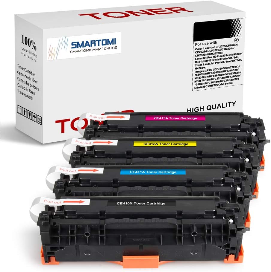 SMARTOMI 305X CE410X Toner Cartridges Remanufactured for HP 305X CE410X 305A CE411A CE412A CE413A for HP LaserJet Pro 400 color M451dn M451nw M451dw MFP M475dw M475dn M375nw M351a (4-Pack)