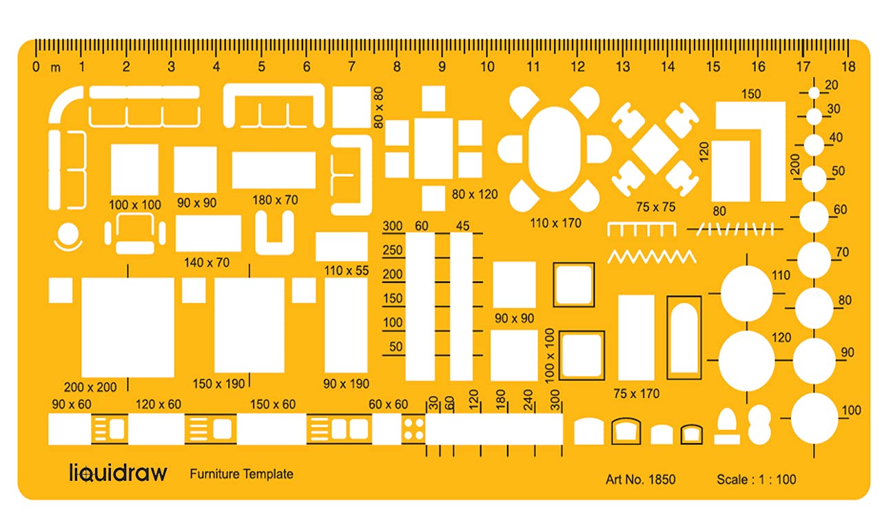Liquidraw 1:100 Scale Architectural Scale Ruler Drawing Template Stencil Architect Technical Drafting Supplies, Architecture Furniture Design Symbols for House Interior Floor Plan