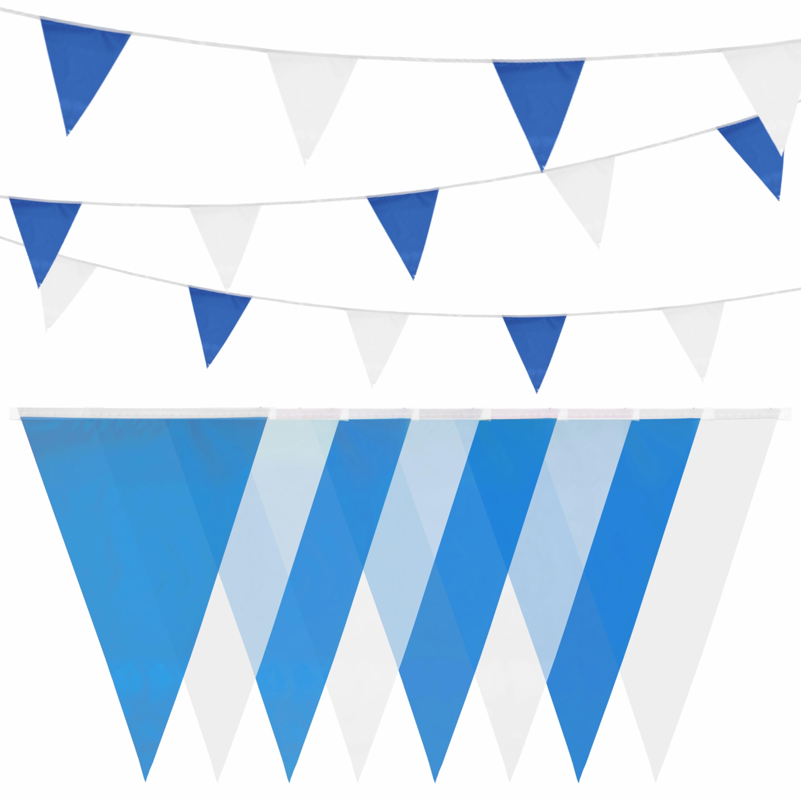 HEKU Bunting blue-white with 20 flags, weatherproof, 10 m long, large, eye-catching pennant, ideal for events, with integrated fastening tape