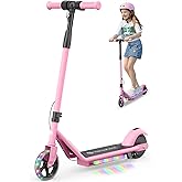 isinwheel Electric Scooter for Kids Ages 6-12, 150W Motor, 6/10 MPH Speeds, Colorful Lights, Adjustable Height, Kids Electric Scooter with Dual Brake & Thumb Throttle— Great Gift for Boys & Girls