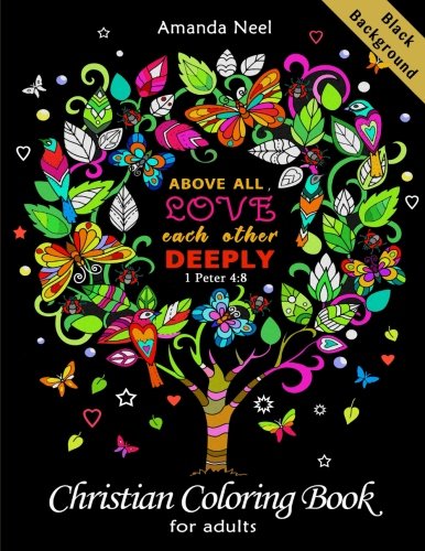 Christian Coloring Book for Adults Black Background by Amanda Neel, Happy Coloring