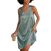Ekouaer Women's Satin Silk Nightgown V Neck Nightie Tank Sleepshirt Sleeveless Summer Dress Comfy Loungewear