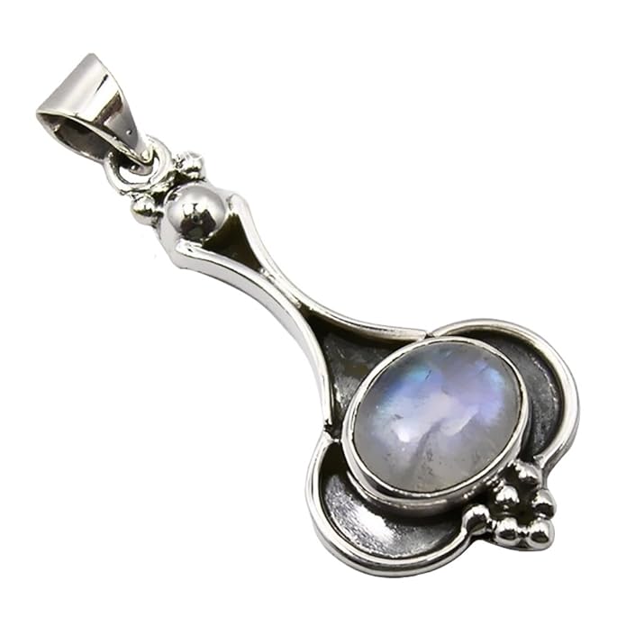 Unique exklusiver Jugendstil Ketten Anhänger echter Mondstein eingefasst in 925 Sterling Silber 7.8 Karat Juweliers- Qualität
