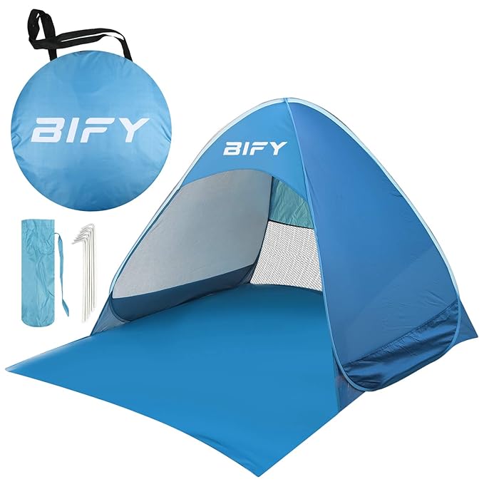 BIFY Pop up Strandmuschel/Trandzelt Beach Tragbar Wurfzelt,UV Schutz 50+ für1-3person mit Haus Verschiedene Arten Aktivitäten