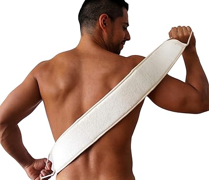 RRJ Exfoliating Back Scrubber for Shower, Bath Shower Scrubber for Men and Women, Luffa Scrubber to Deep Clean Relax Your Body (27 inch length 3 inch width)