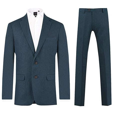 Dobell Herren Leinen Anzug zweiteilig Marineblau Regular Fit