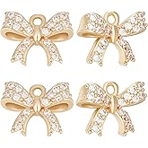 Beebeecraft 1 Box 12Pcs Gold Silver Bowknot Charms Tiny Cubic Zirconia Bow Dangle Pendants Charm with Loop for Jewellery Making 13x10mm