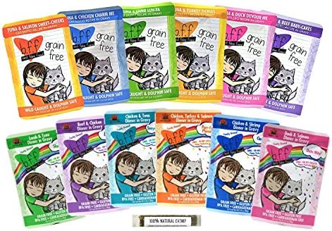 Weruva BFF Grain Free Wet Cat Food Pouches Variety Pack - 12 Irresistable Flavors (12 Total Pouches) and 1 .2 Ounce Tube of Catnip