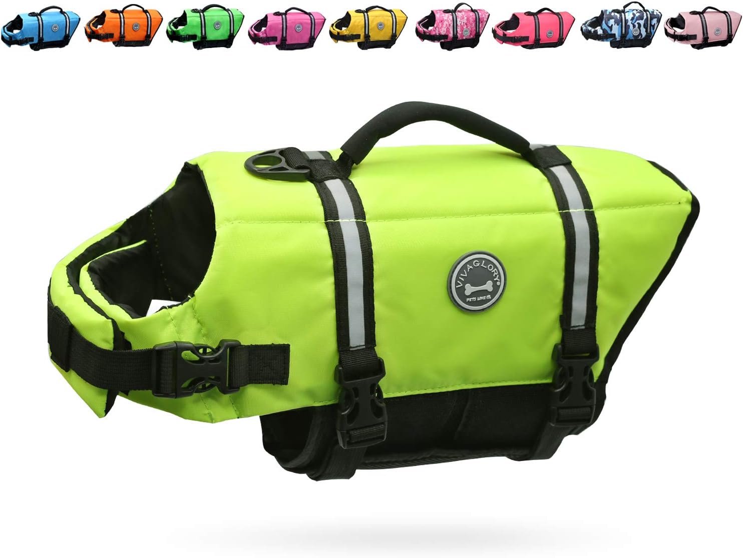 Vivaglory Ripstop Dog Life Jackets, Reflective & Adjustable Preserver Vest with Enhanced Buoyancy & Rescue Handle for Swimming Boating & Canoeing