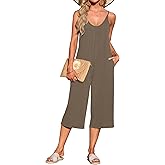 AUSELILY Womens Summer Jumpsuit 2025 Casaul Sleeveless Adjustable Spaghetti Straps Wide Leg Rompers with Pockets Coffee L