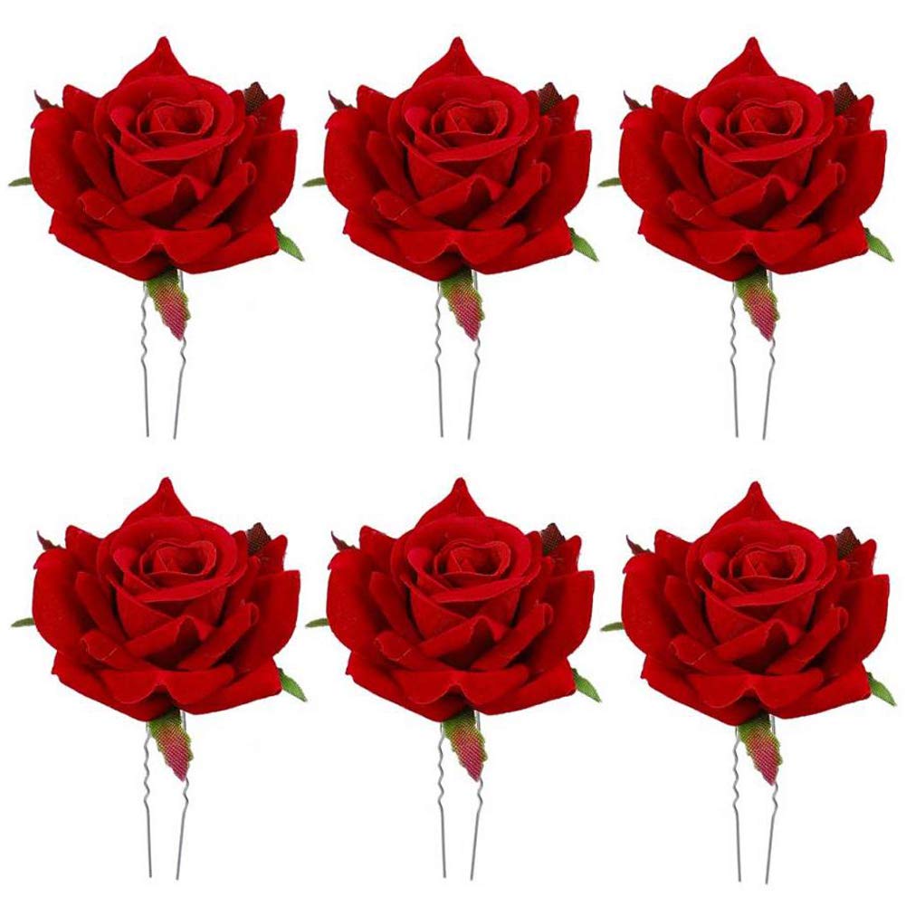 6Pcs Roses Hair Clips, Bridal Headdress Wedding Flower Pin Brooch Party Hair Accessories for Women Girls, Red Hair Buckles Rose Flower Hairpin Rose Brooch Floral Clips