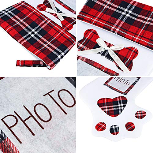 Christmas Stockings, Aitbay 19" Pet Dog Paw Christmas Stocking Plaid Style Large Xmas Stockings Can Be Photo Embedded for Holiday Christmas Decorations ( 2 Pack ) - Thumbnail 3