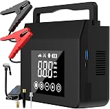 Jump Starter with Air Compressor, 4000A Car Battery Jump Starter(ALL Gas/8.0L Diesel) with 150PSI Tire Inflator 12V Car Battery Jump Power, 15000mAh PowerBank With LED Light, with Type-C Quick Charge.