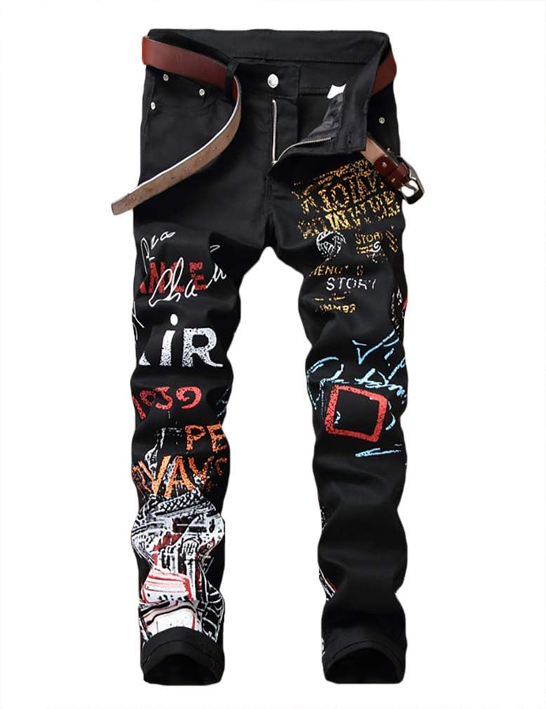 Enrica Men's Casual Printed Jeans Skinny Denim Pants