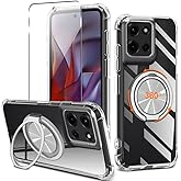 Compatible for Motorola Moto G 2026/2025,Moto G Play 2026 Case with Screen Protector, 360° Rotatable Ring Holder Kickstand [Non Yellowing] Transparent Shockproof Protective Cover Case - Crystal Clear