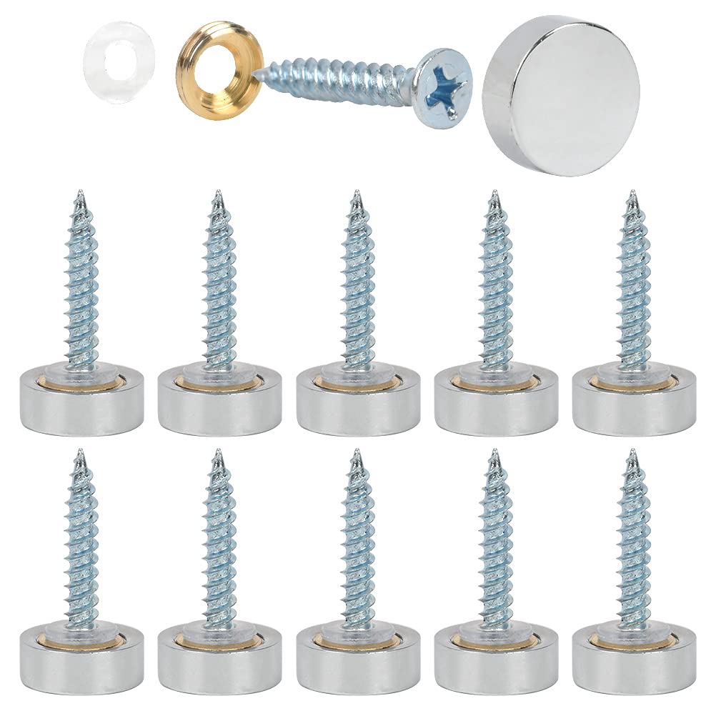 16Pcs Decorative Brushed Mirror Nails, Mirror Screws Polished Stainless Steel Mirror Nail with Decorative Cap Covers, for Mirrors/Furniture Fittings/Bath/Plates/Tables/Wardrobes/Glass(14mm)