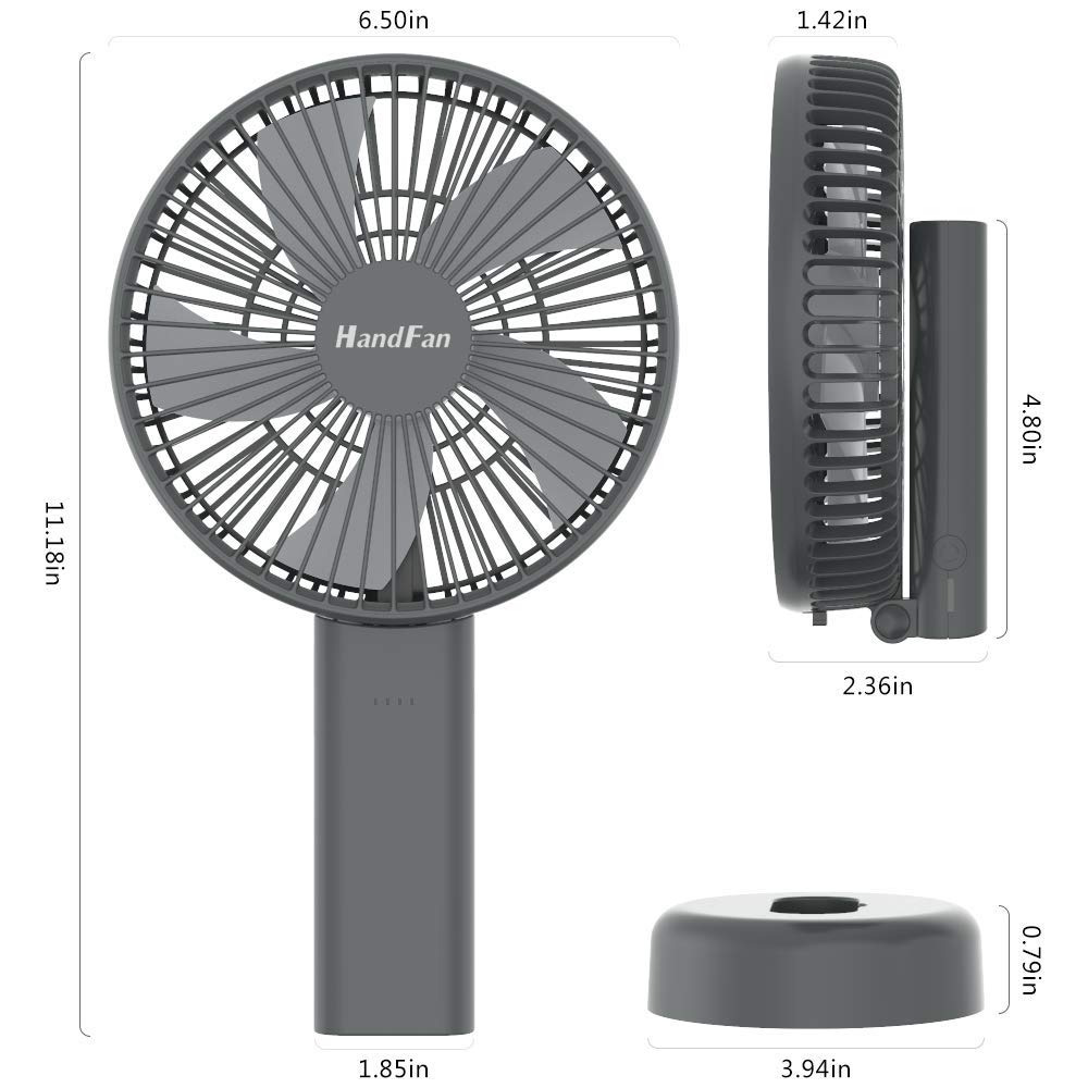 HandFan 6 Inch Handheld Fan with 4000mAh Battery 6 Speed Personal Fan, Strong Airflow, Cooling Desk Removable Base Design, 5-34H Working Time, 180° Foldable for Travel Outdoor Office Household(grey)