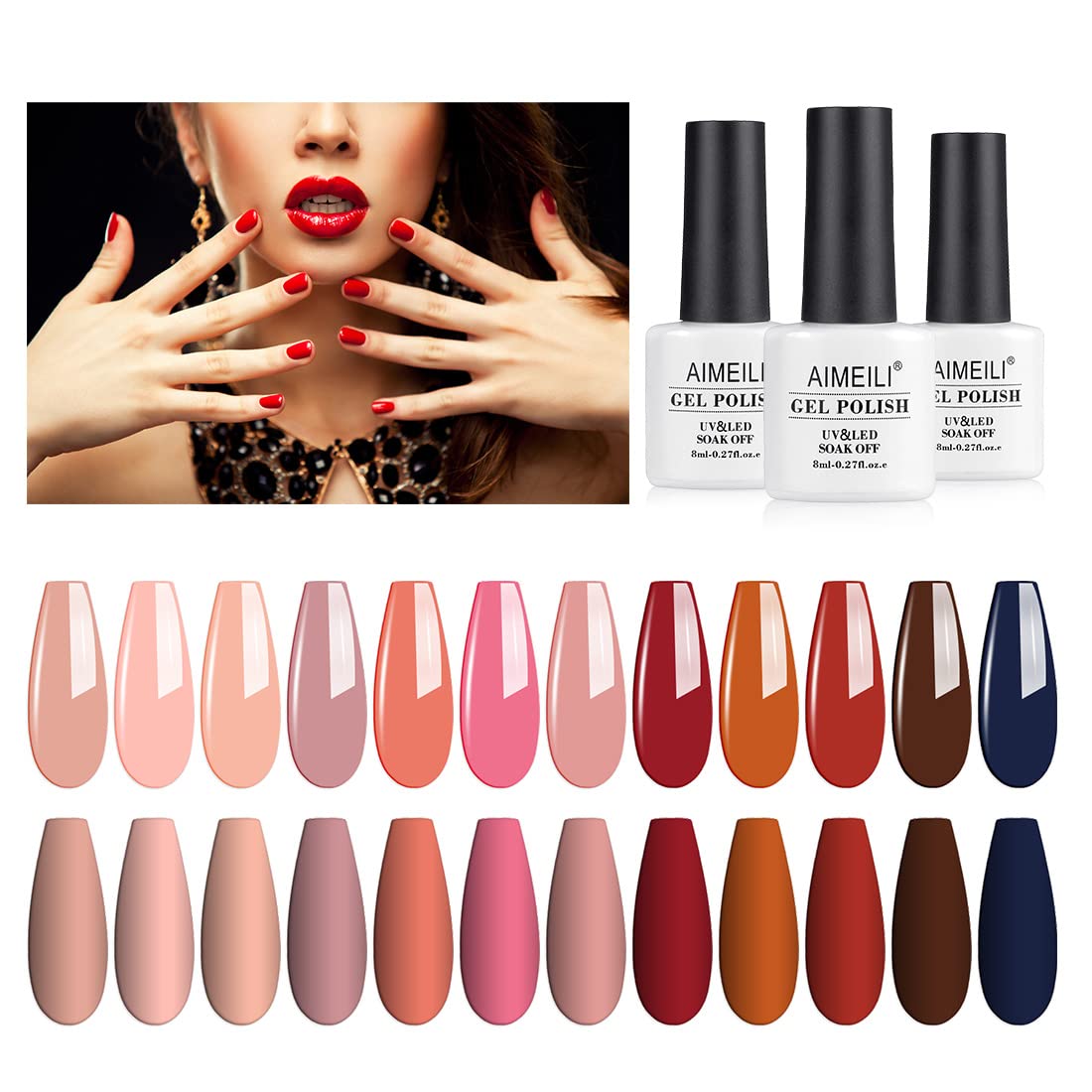 AIMEILI Gel Nail Polish Set, 8ml 12 Colours Soak Off UV LED Gel Nail Polishes Nail Art Gel Polish Gift Kit 4