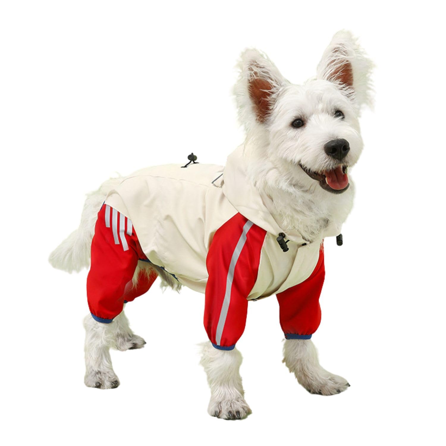 MeiAOBest Dog Full Coverage Raincoat with Traction Holes,Lightweight Waterproof Windproof Dog Coat with Reflective Stripes,Pet Rainwear Poncho Jacket for Small Medium Dogs_M(Red)