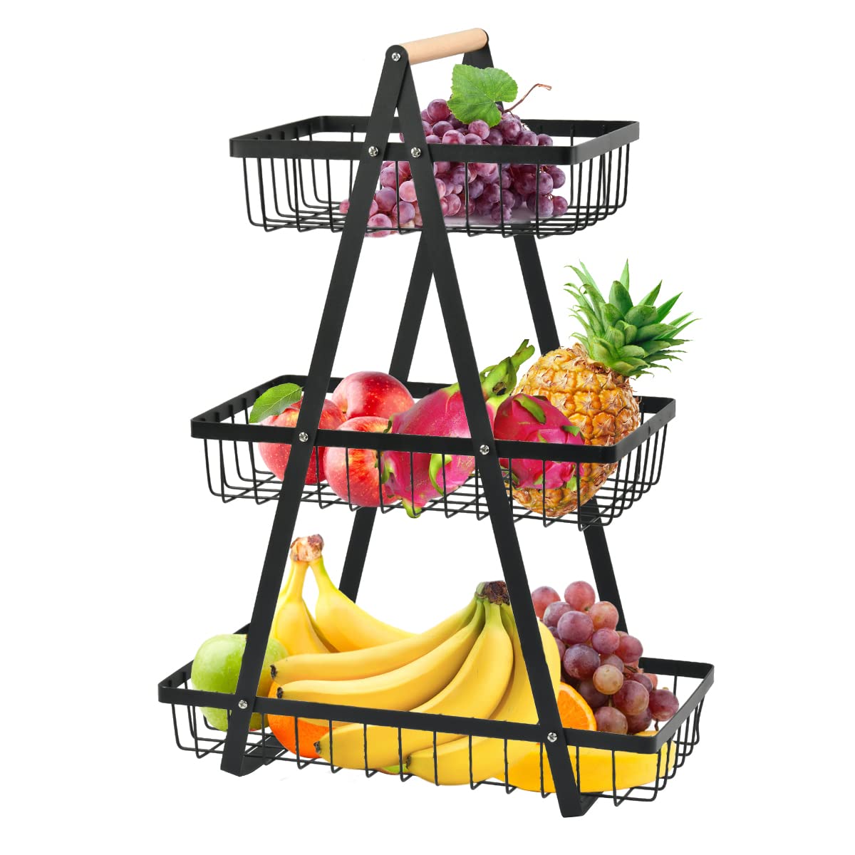Adipn 3-Tier Fruit Basket, Fruit Bowl Holder Bread Basket Vegetable Rack, Detachable Fruit Holder for Fruit, Vegetables, Snacks in Home, Kitchen Office，with Screwdriver