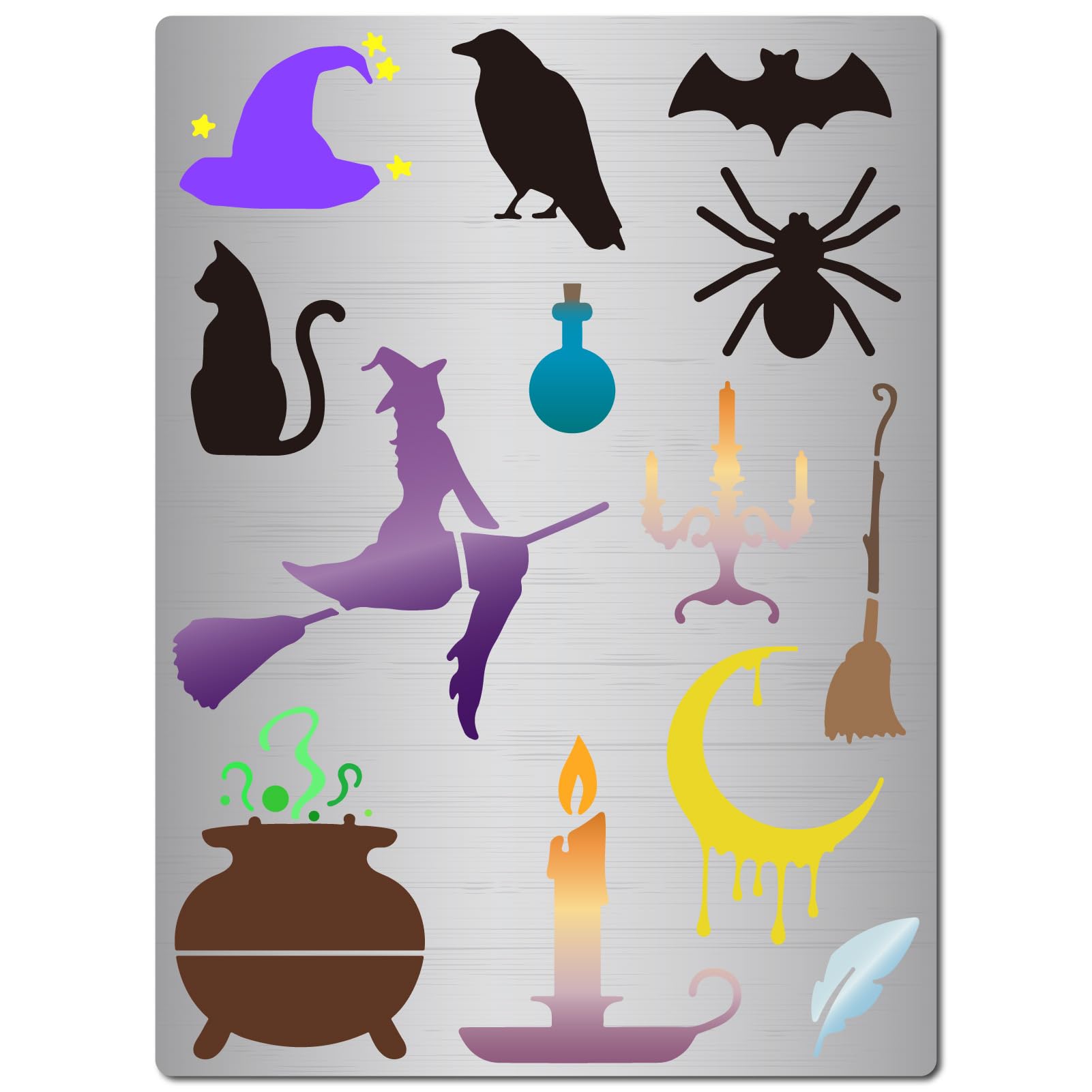 GORGECRAFT Witch Stencils Halloween Magic Cat Bat Moon Metal Template Stainless Steel Drawing Templates for Painting on Wood Burning Scrapbooking Engraving Pyrography Embossing Halloween Decor
