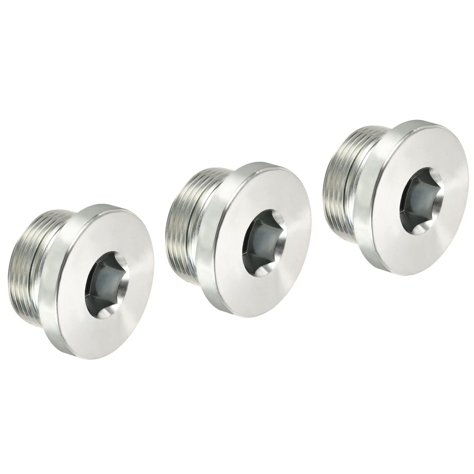 PATIKIL M30x1.5 Internal Hex Head Pipe Fitting Plug, 3 Pack Male Thread 45# Steel Socket Plug with Sealing Ring for Terminate Pipe Ends