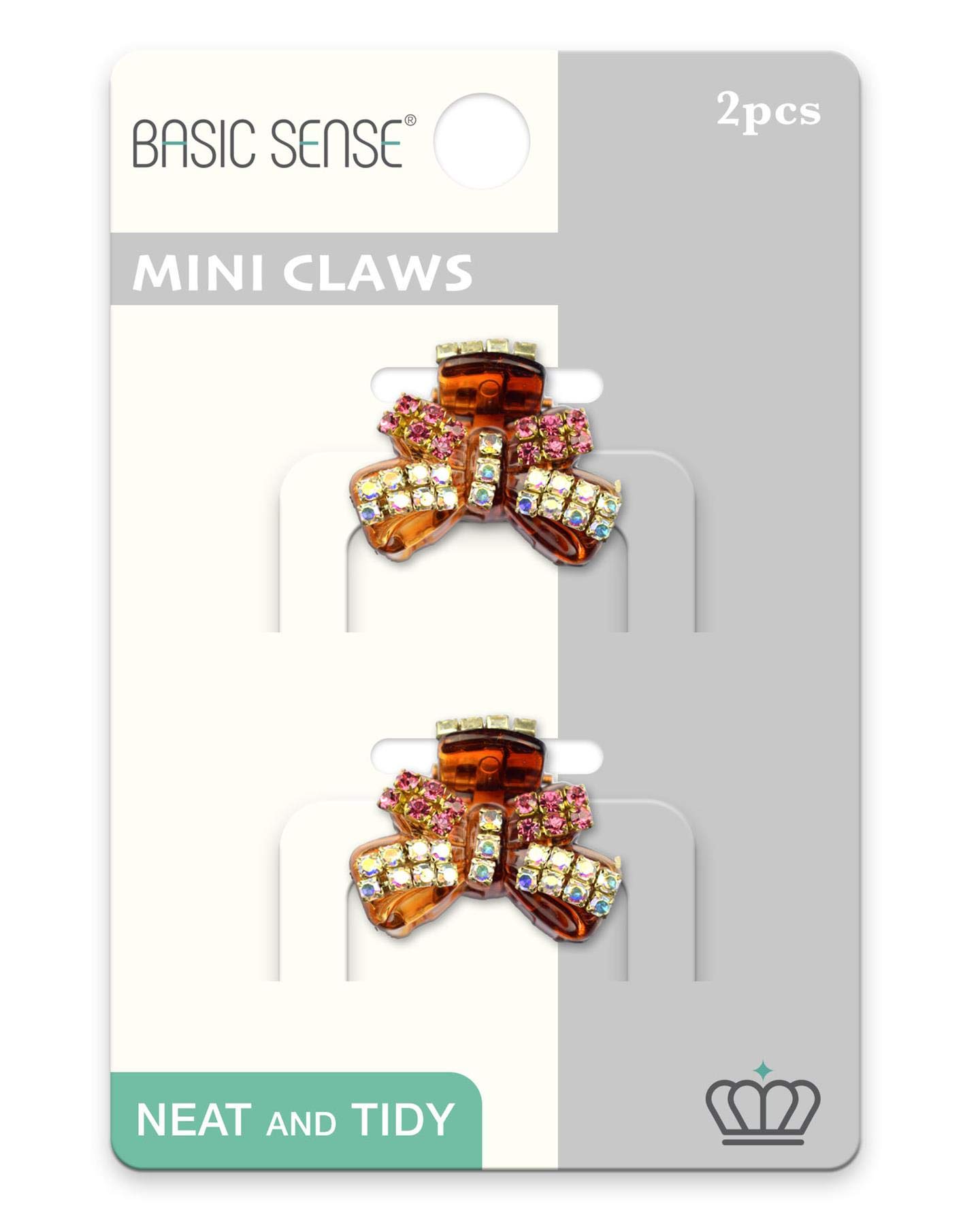 2 Pieces Shiny Mini Diamante Crystal Butterfly 1.18inch -3cm Hair Claw Clips Clamp, Tortoise Brown