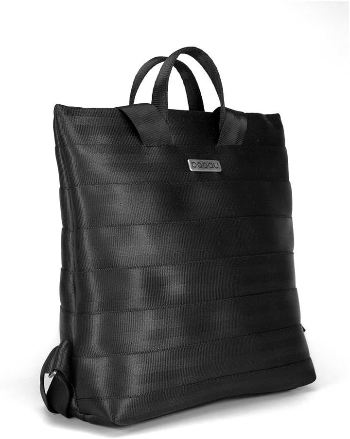 Small seatbelt backpack with light inside. With 2 inside slip pockets and adjustable straps.