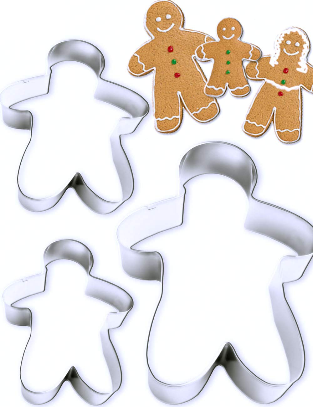 Hometools.eu® 3 x cookie cutters, man, woman, child for gingerbread biscuits, 3 sizes, stainless steel