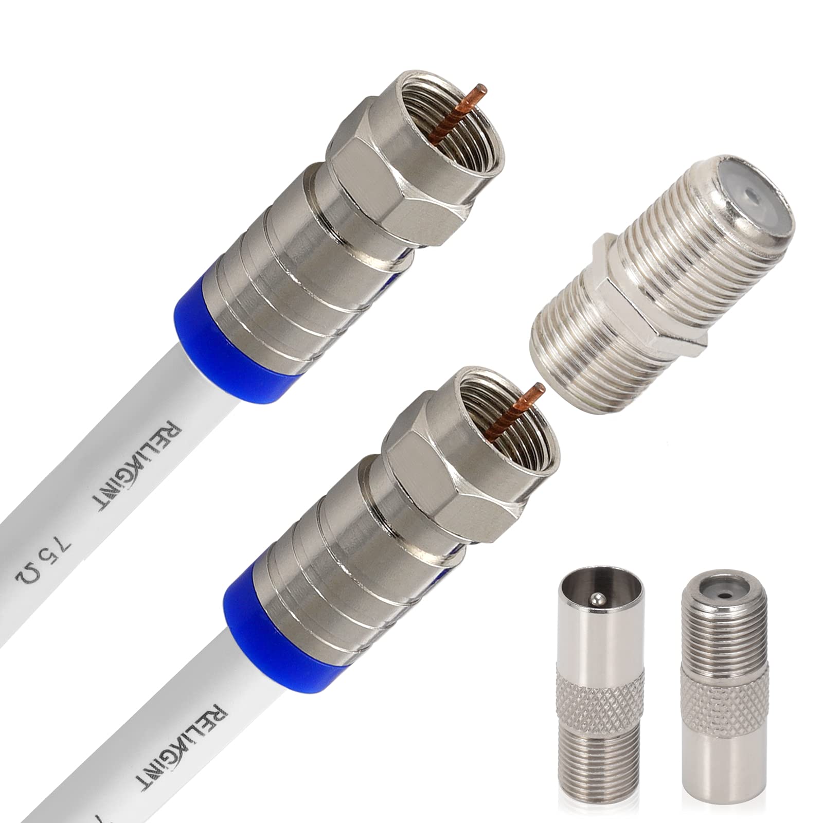 RELIAGINT RG6 TV Coaxial Cable 3m – 75 Ohm Copper Satellite & TV Aerial Cable with F Connectors & F81 Coupler, Waterproof, up to 3 GHz, White