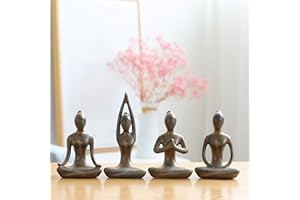OwMell Lot of 4 Meditation Yoga Pose Statue Figurine Ceramic Yoga Figure Set Decor - Patina Gold