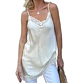 Silk Lace Trim Camisole Tops for Women Satin Layering Asymmetrical Tops Lace Patchwork Cami Tank Slip Dress