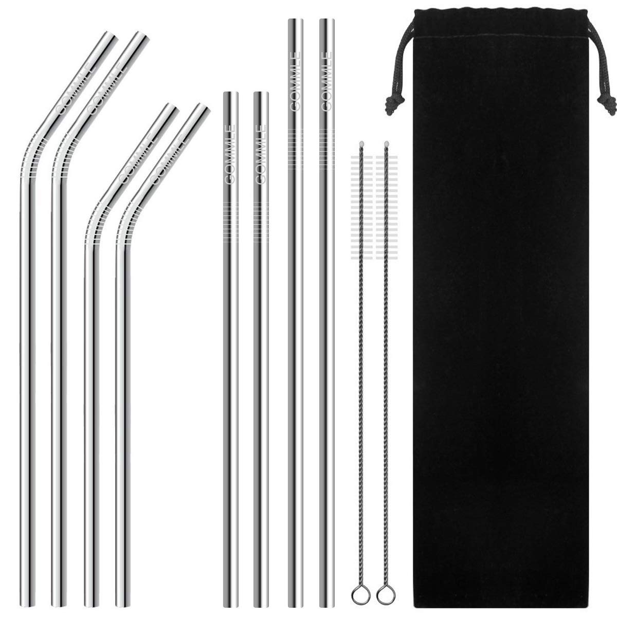 Stainless Steel Straws FDA Approval, GOMMLE Reusable Metal Drinking Straws, 10.5\
