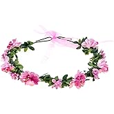 Love Sweety Flower Headband Floral Crown Garland Halo for Wedding Festival (Pink)