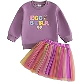 wybzd Toddler Girl Easter Matching Outfit Baby Bunny Egg Star Hip Hop Sweatshirt Tutu Skirts Dress Little Kids easter Clothes