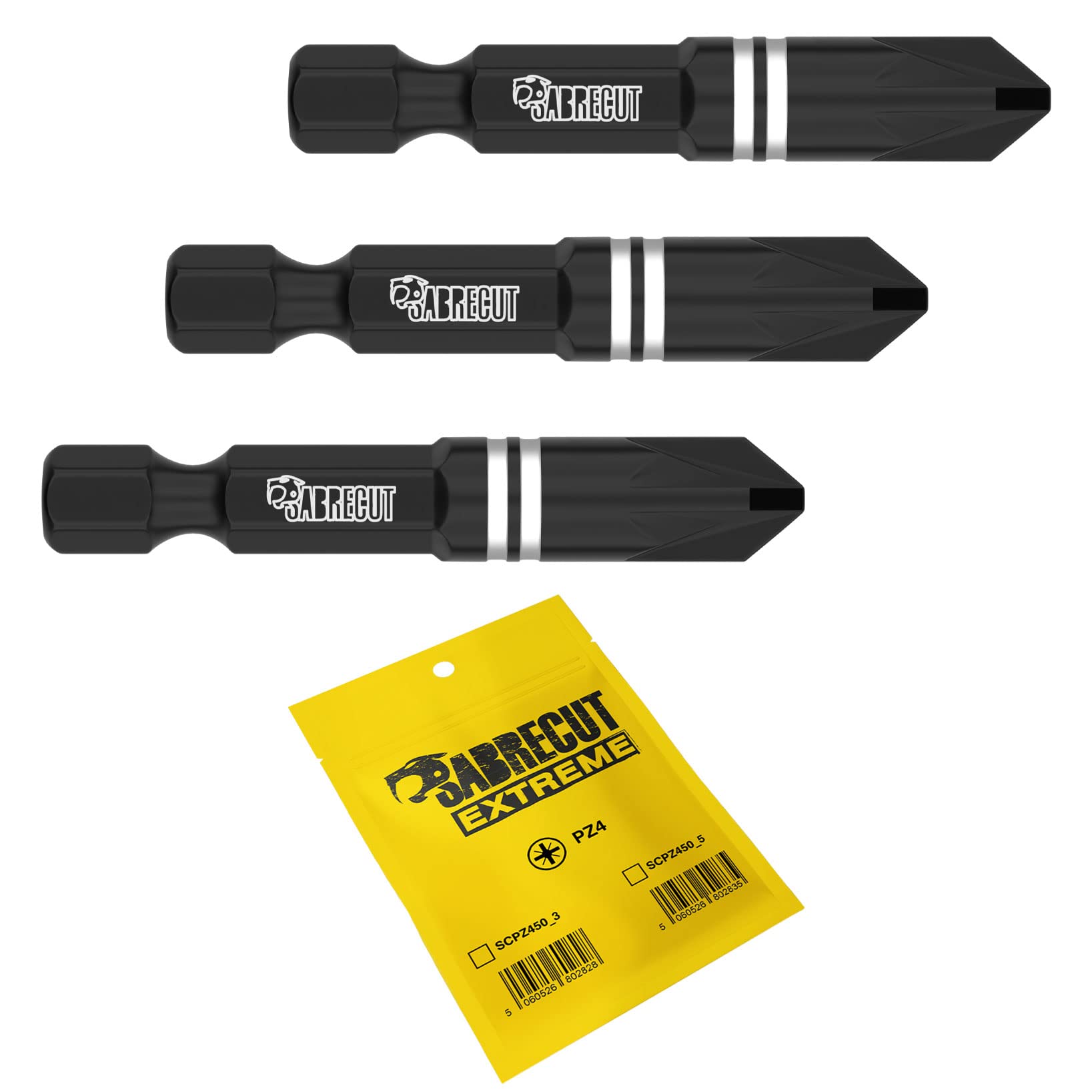 3 x SabreCut SCPZ450_3 50mm PZ4 Impact Screwdriver Driver Bits Set Single Ended Pozidriv POZI No.4 Heavy Duty