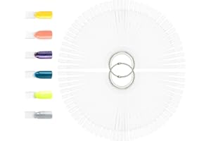 AMZLYSDOK 100 PCS Nail Swatch Sticks, Clear Plastic Nail Color Swatches with Metal Ring, False Fake Nail Art Tips Sticks for Gel Polish Display,Practice(Square Nail Sample Fan)