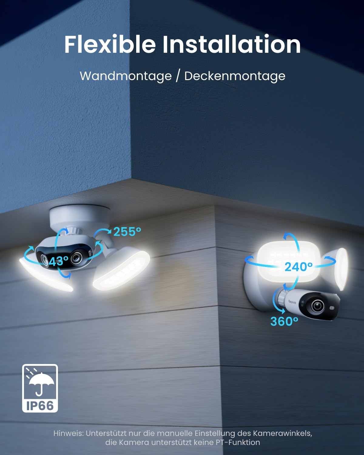 Reolink 16MP PoE Überwachungskamera Außen mit 180° Dual-Objektiv, 2800 Lumen Beleuchtung, Vollfarb- & IR- Nachtsicht, Smart-Erkennung, 24/7 Aufzeichnung mit Bewegungsspur, Elite Pro Floodlight PoE 7