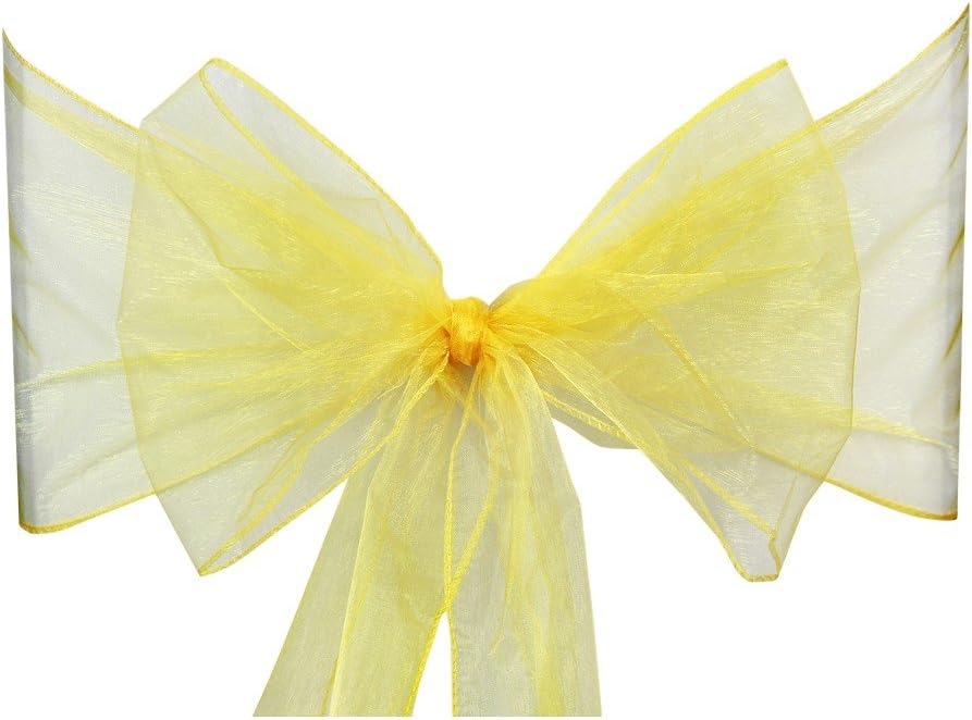 10pcs of Organza Chair Sashes, Fuller Wider Sash, Chair Cover Bows for Wedding Anniversary Reception Christmas Party Events Birthday Dรฉcor | 23 Colours | Lemon