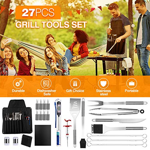 EIGNO BBQ Grilling Accessories 27-Piece Accessories Set，Professional Grade Stainless Steel Grill Kit with Meat Thermometer and Injector,Perfect BBQ Grilling Tools for All Your Grilling Needs