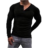 RoseSeek Men's Henley T Shirts Long Sleeve Button Crewneck Tee Tops Casual Fall Base Layer Top