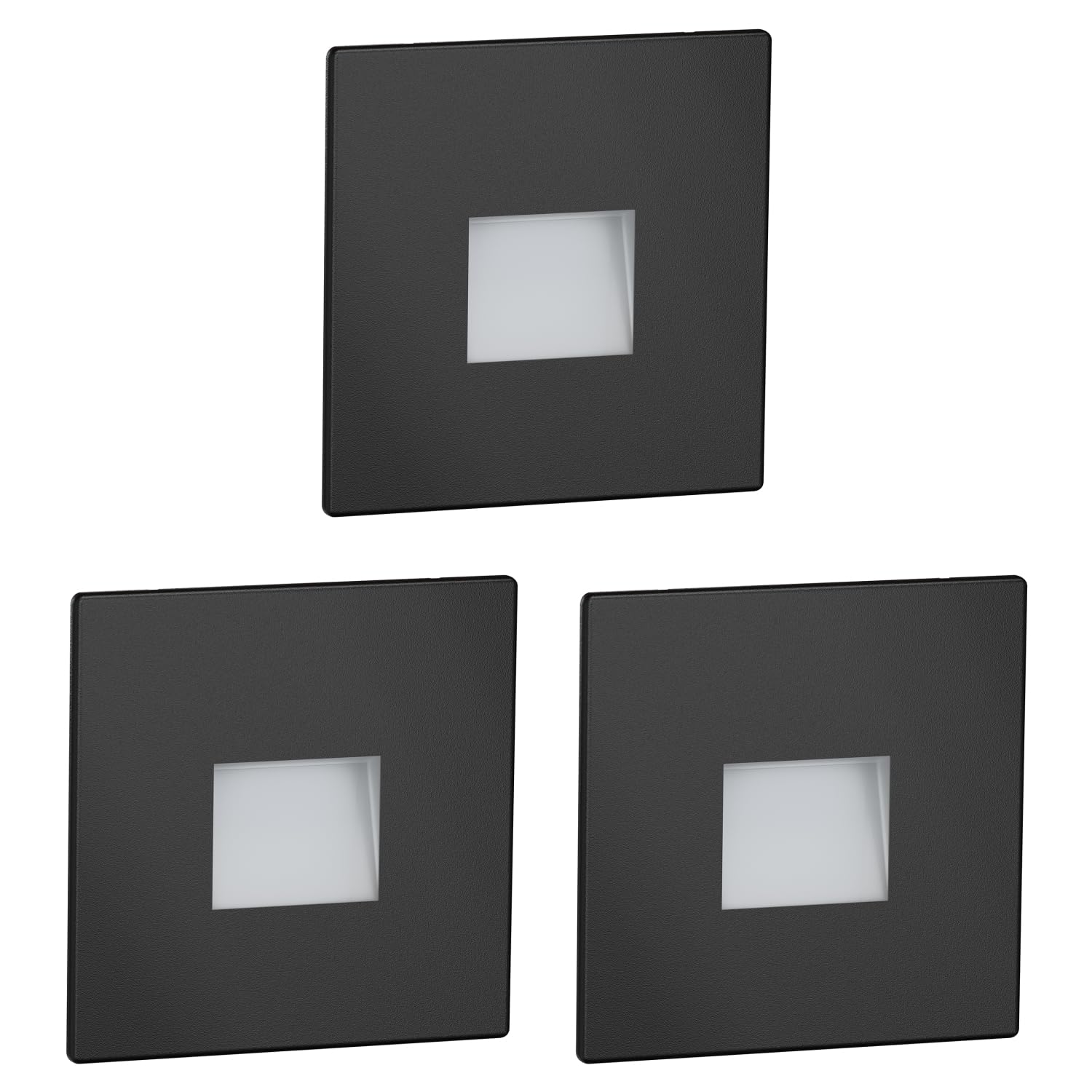ledscom.de 3 LED Staircase Light/recessed wall Light FOW for Indoors and Outdoors, Downlight, Angular, Black, 85 x 85mm, Cool White