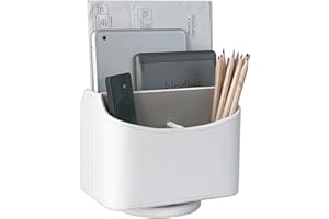 UnionBasic Rotating Desk Organizer, 360 Degree Desk Spinning Caddy, Desktop TV Guide/Mail/Media/Remote Controller Holder Organizer, Pure White