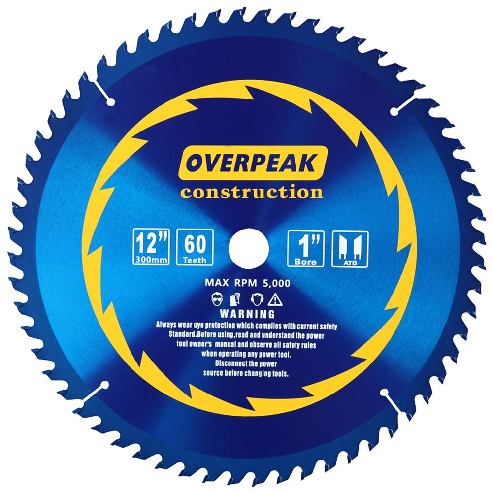 Overpeak 12-Inch Circular Saw Blades, 60 Tooth ATB Thin Kerf Combination Saw Blades with 1-Inch Arbor and PermaShield Coating