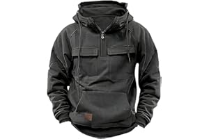 LENHON PARREN Men Tactical Sweatshirt Quarter Zip Cargo Pullover Hoodies Workout Gym Sports Running Outdoor Winter Jackets Grey