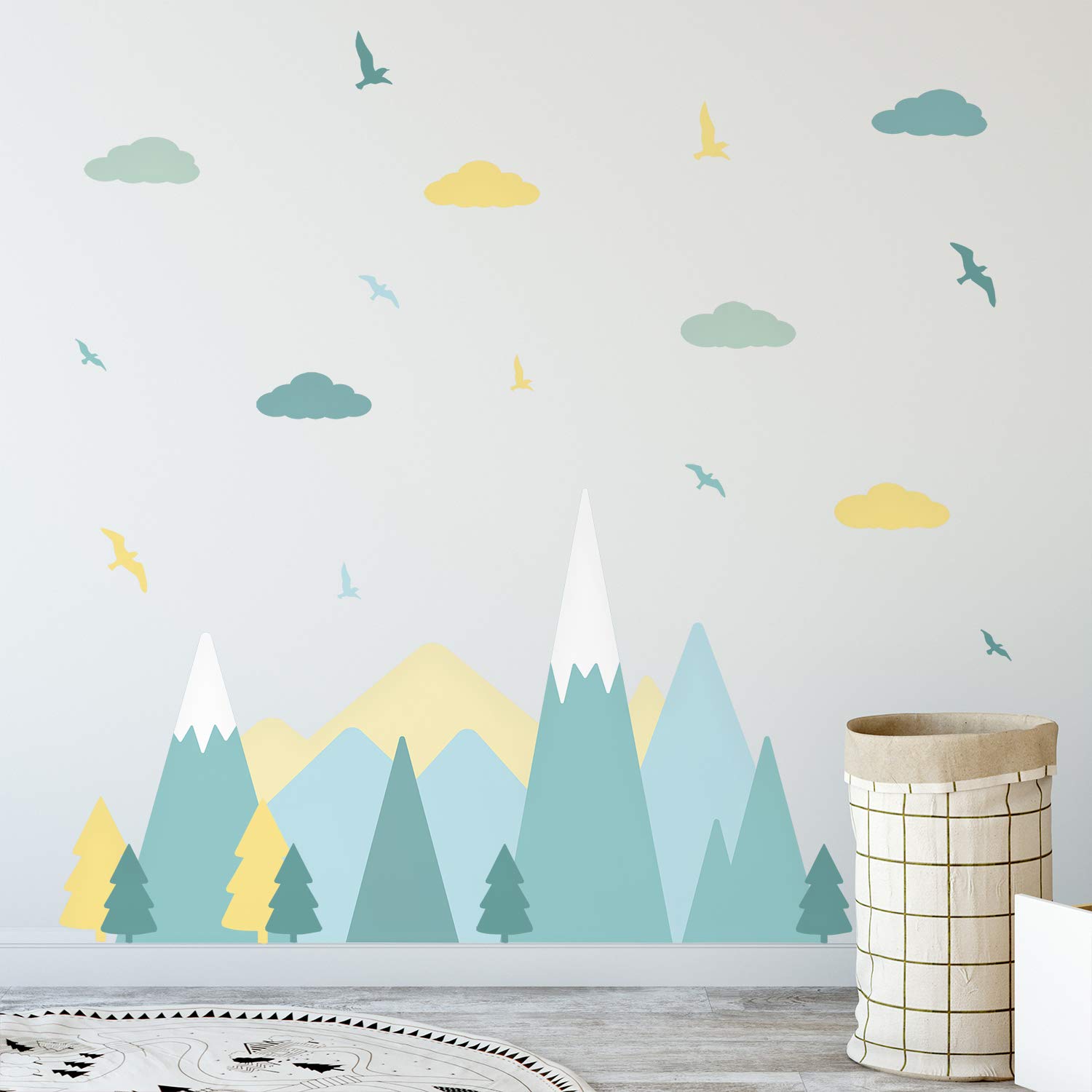 Colourful Mountains Landscape, Scandinavian Style, Children Wall Stickers, Mountain Decals, Nursery, Babyroom, Woodland, Adventure, Wall Décor