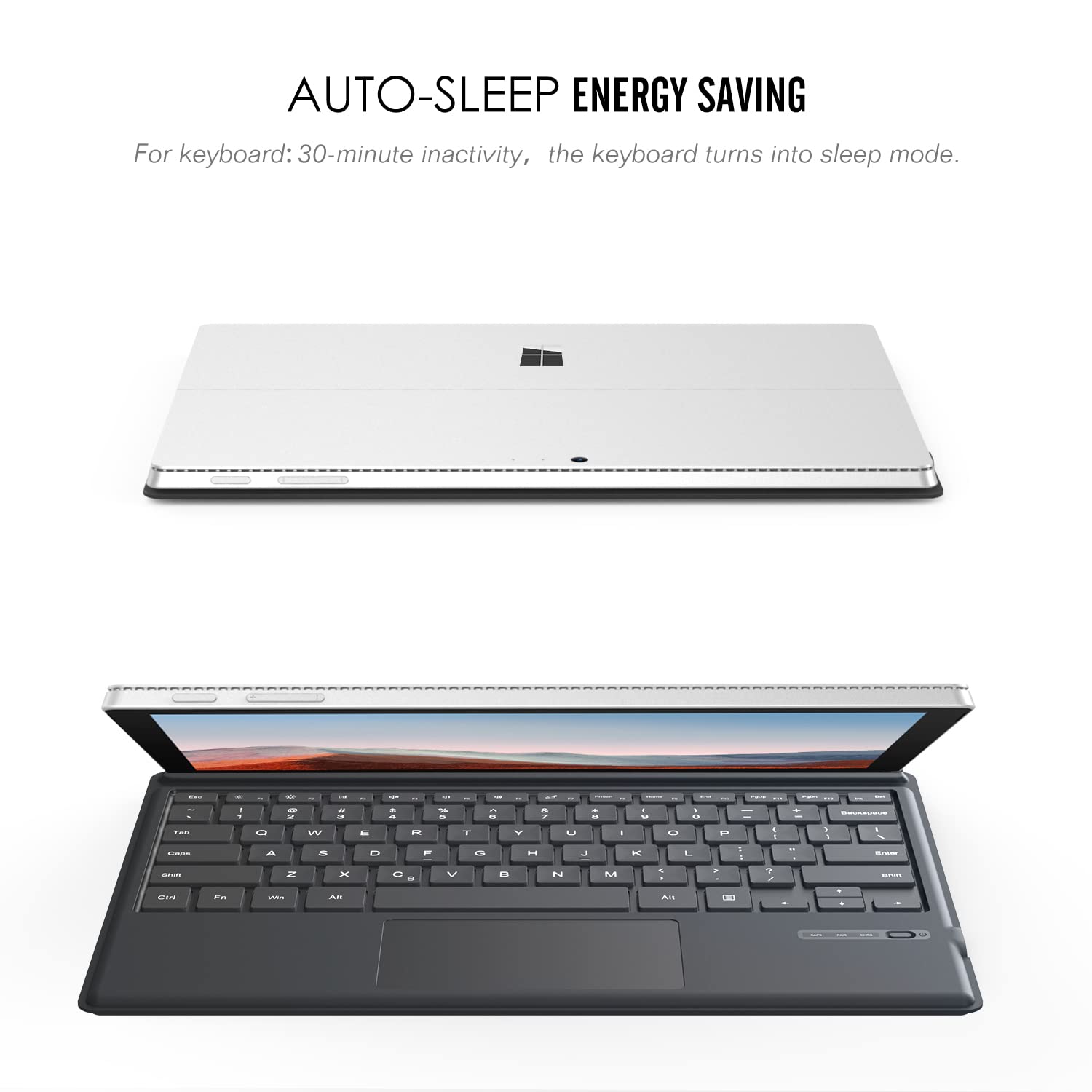 MoKo Type Cover Compatible for Microsoft Surface Pro 7 Plus/Pro 7 / Pro 6 / Pro 5 / Pro 4 /Pro 3, Lightweight Slim Wireless Bluetooth Keyboard with Touchpad and Built-in Rechargeable Battery, Gray
