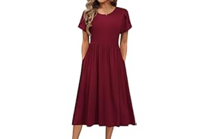 HOTOUCH Women's Summer Short Sleeve A-Line Midi Dresses Casual Floral T-Shirt Dress Flowy Beach Sundress with Pockets
