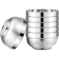 ZENFUN 6 Pack 304(18/8) Stainless Steel Bowls, 17 Oz Double-Walled Insulated Bowls, Deep Round Soup Bowls Metal Snack Bowls, 