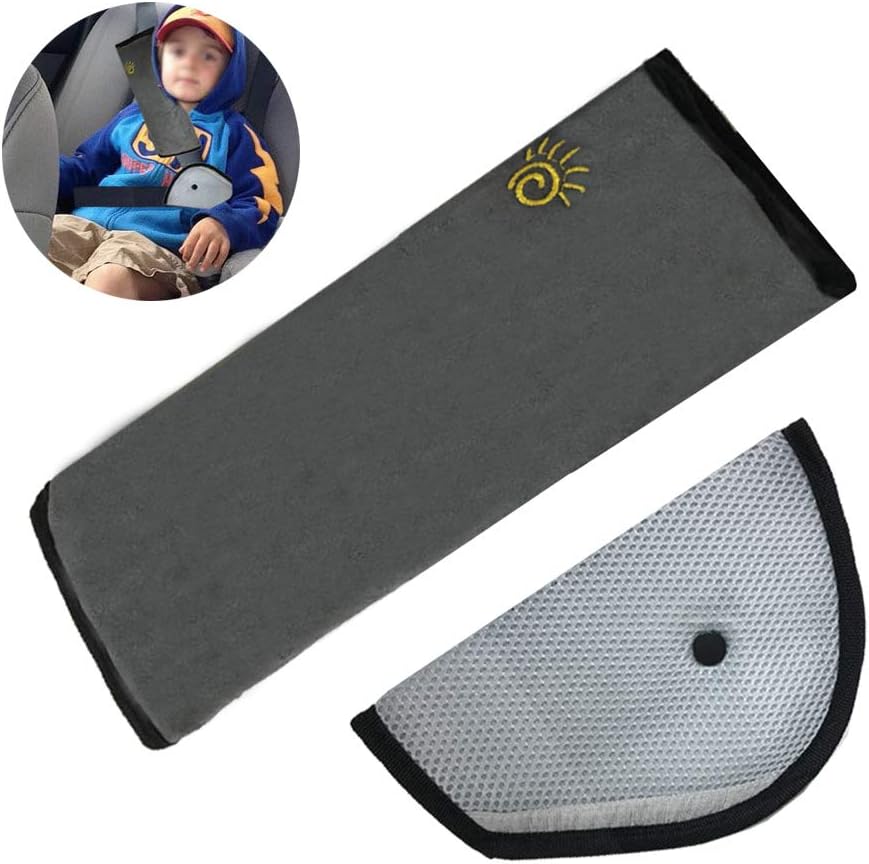 Belt Strap Cover Car Seatbelt Pillow Shoulder Pad with Seat Belt Adjuster Auto Seat Belt Strap Vehicle Headrest Neck Support for Baby Children Adult (Grey)